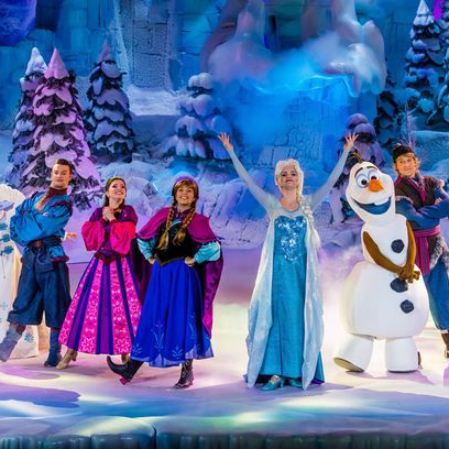 Characters onstage at the Frozen Live Entertainment Spectacular.