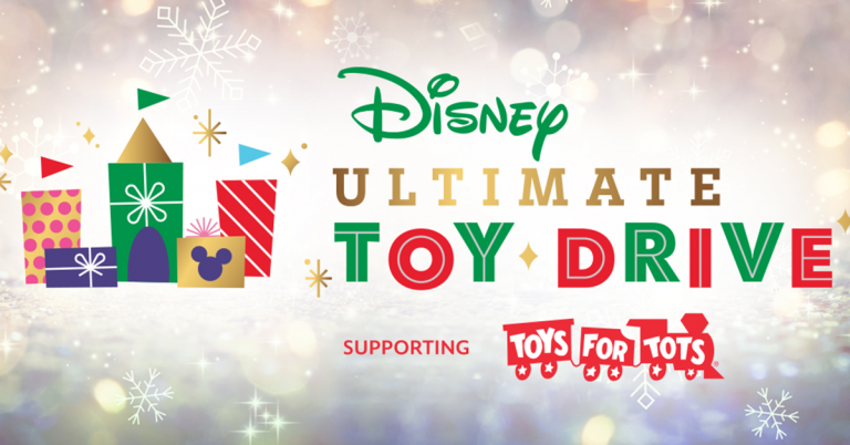 Text: Disney Ultimate Toy Drive Supporting Toys For Tots
