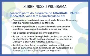 Text graphic with information about the Graduate Trainee Program in Portuguese