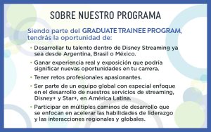 Text graphic with information about the Graduate Trainee Program in Spanish