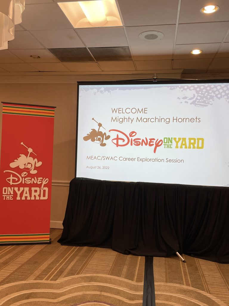 Disney on the Yard banner and screen at the MEAC/SWAC Career Exploration Session