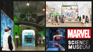 Collage of photos from the Marvel Science Museum, Text: Marvel Science Museum