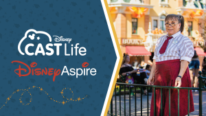 Fran on Main Street USA at Disneyland Resort, Text: Disney CastLife Disney Aspire