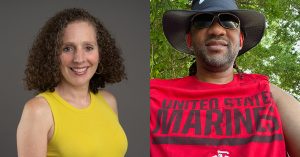 Featured Image for Blog that includes one headshot of Anita Adams and one headshot of Jonathan Williams, both military veterans and ESPN employees.