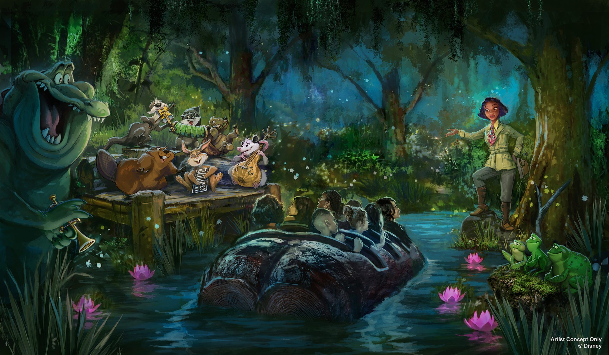 A first look at a new scene and some of the brand-new characters coming to Tiana’s Bayou Adventure. Tiana’s Bayou Adventure, coming to Magic Kingdom Park, Lake Buena Vista, Fla. and Disneyland Park, Anaheim, Calif., in 2024, will take guests on a musical adventure inspired by the beloved story and characters from the fan-favorite film. (Disney)