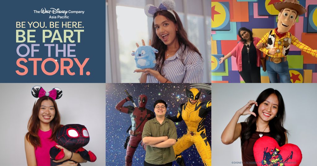collage of Disney Asia Pacific interns posing with Disney and Marvel characters