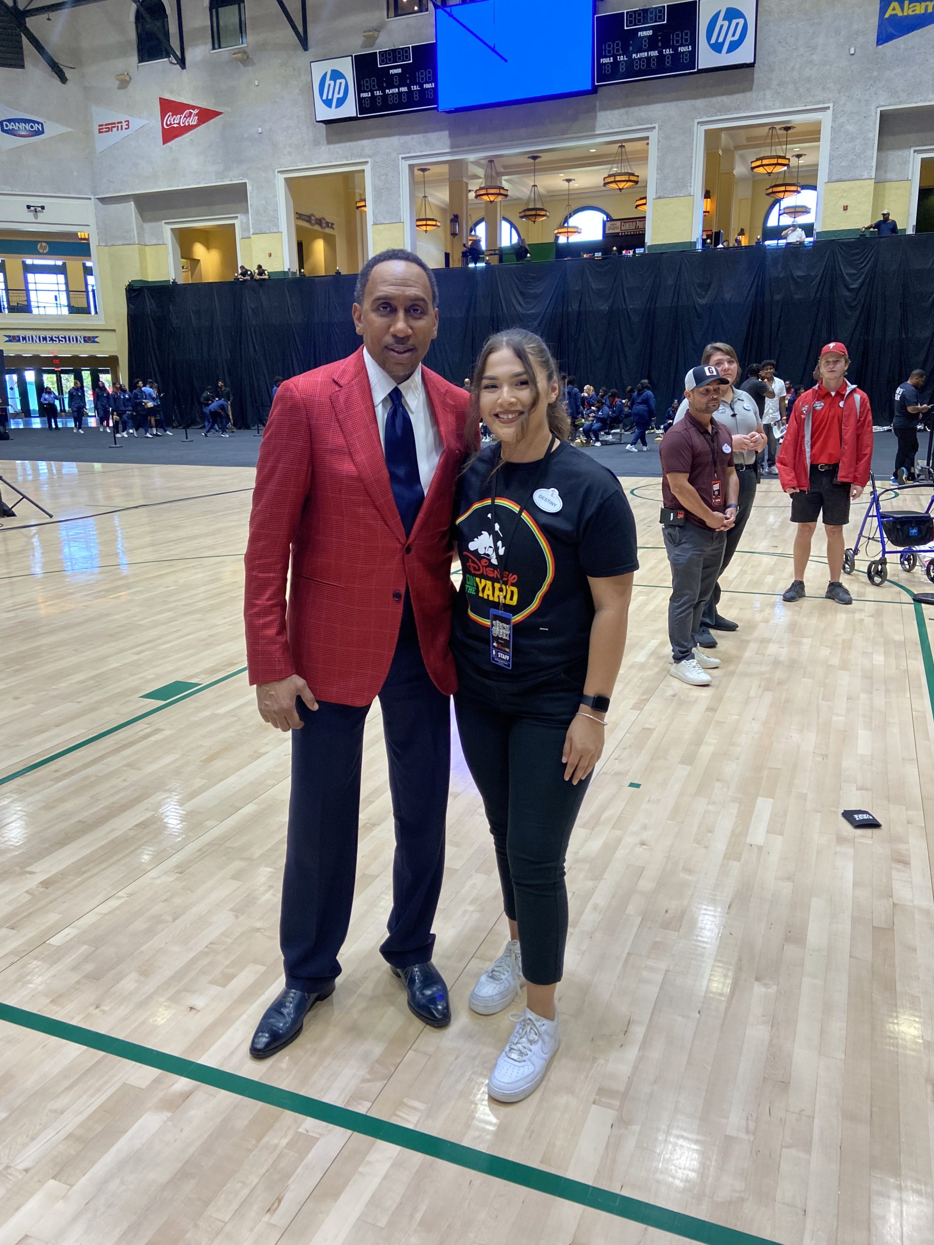 Destiny posing with ESPN Talent Stephen A Smith at ESPN Wide World of Sports Complex