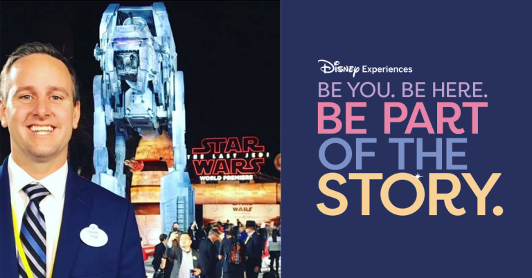 Tim posing in front of Star Wars attraction at Disneyland Resort in California