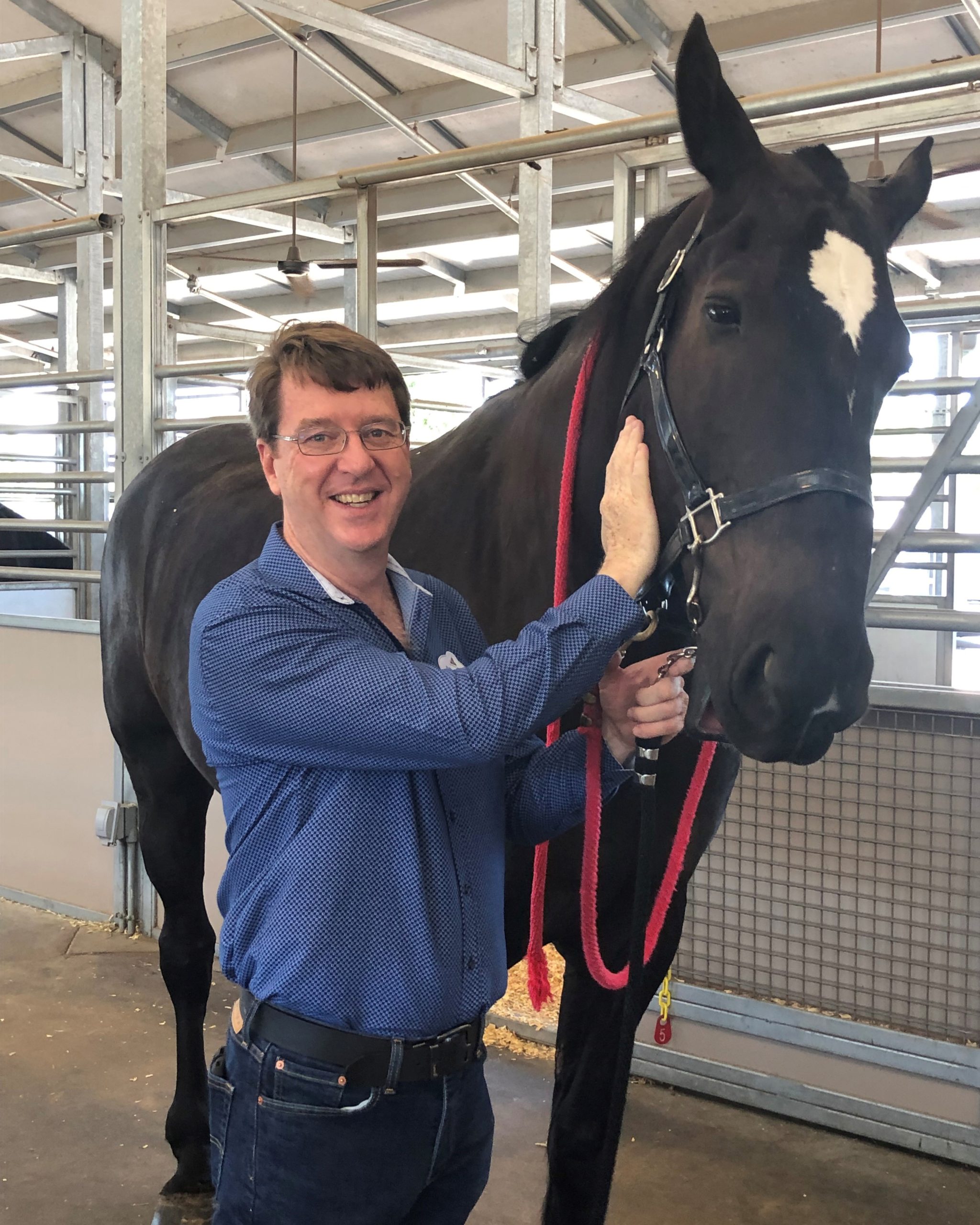 A Disney conservation expert interacts with a horse in a stable setting, highlighting animal care, veterinary science, and hands‑on stewardship.