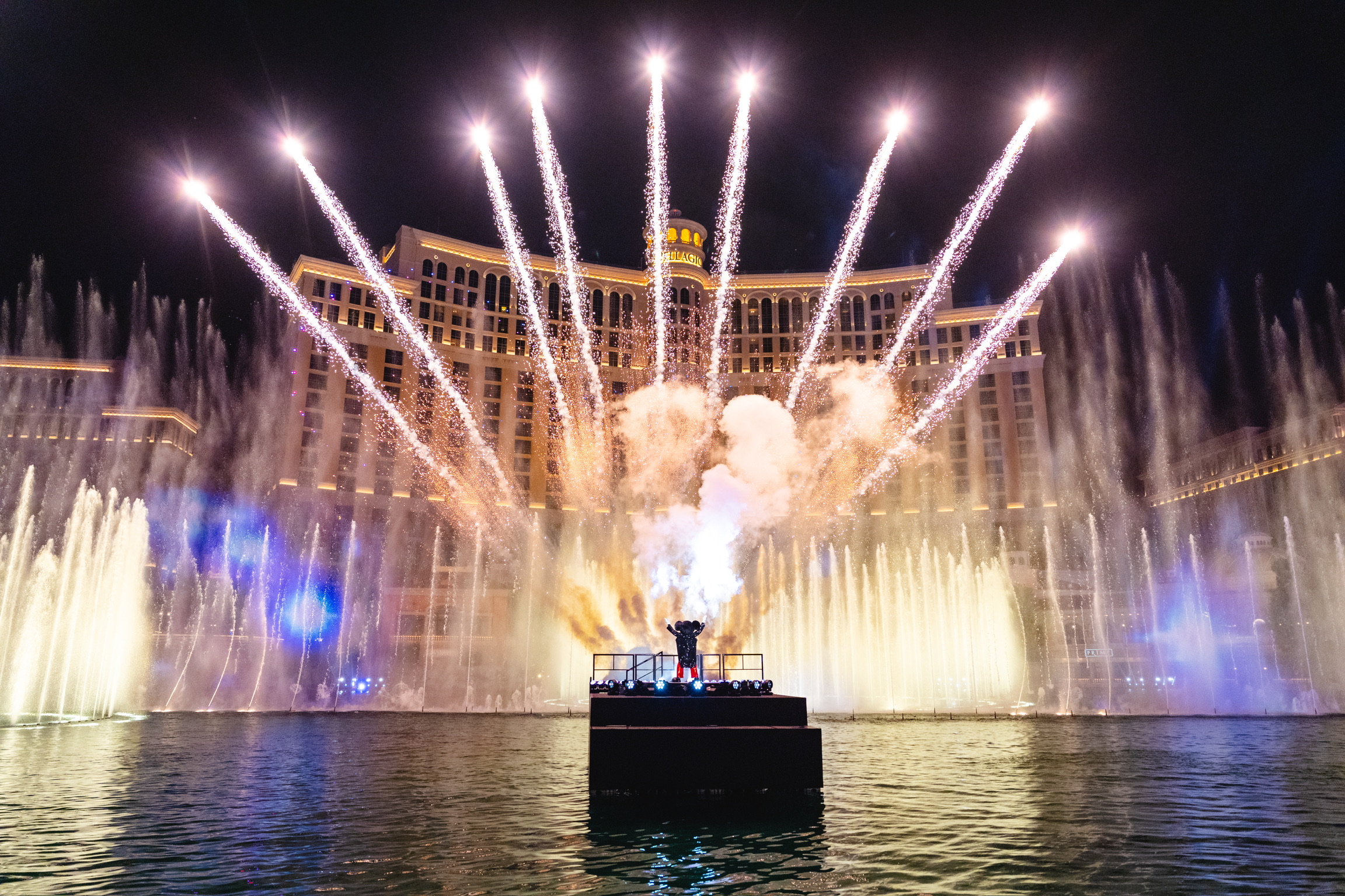 Fireworks illuminate a large-scale Formula 1 activation event in Las Vegas highlighting the global impact of the Disney Consumer Products campaign.