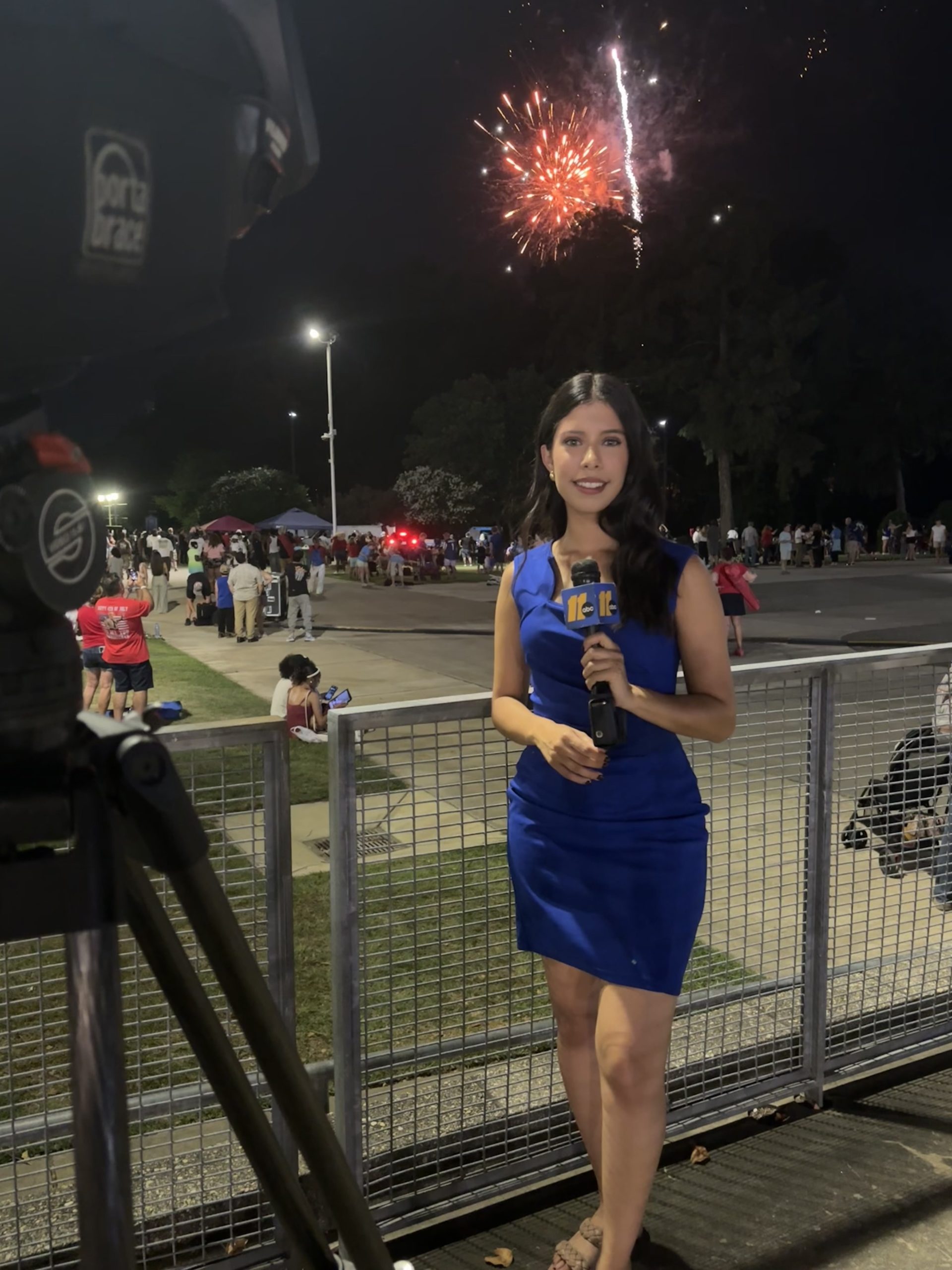 WTVD multimedia journalist Penelope reports live from a community event, showcasing the field reporting, interviewing and storytelling responsibilities that support her ABC News career.