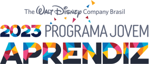 Isologotipo de The Walt Disney Company Brasil 2023 Programa Jovem Apprendiz con confeti. 