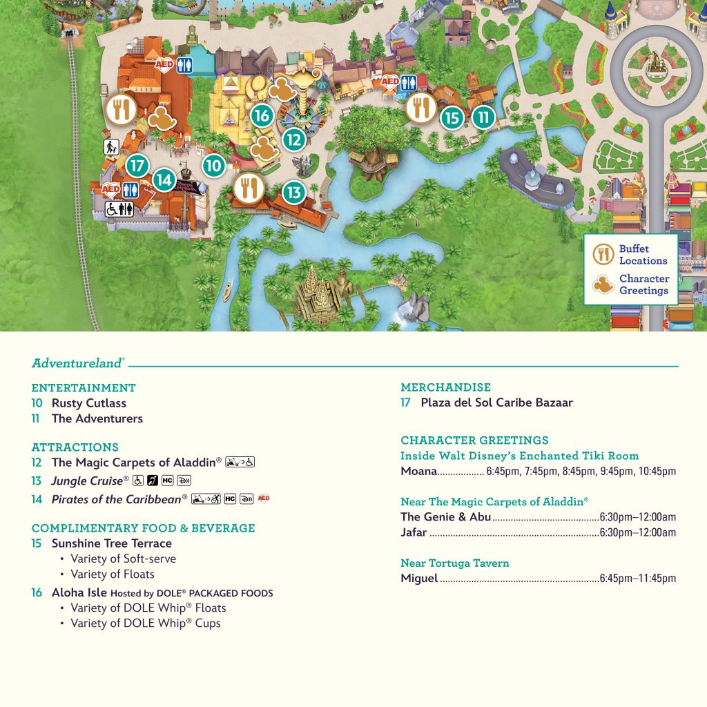 Map and list of 2024 Service Celebration offerings in Adventureland