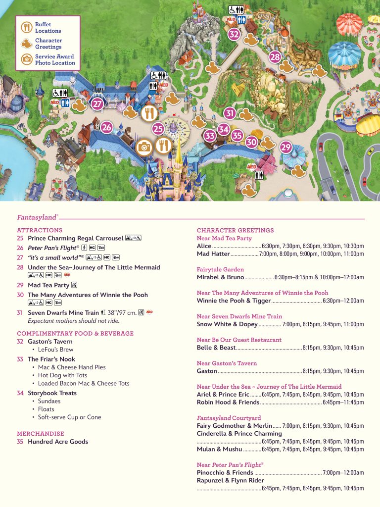 Map and list of 2024 Service Celebration offerings in Fantasyland
