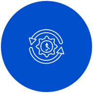 Round blue icon with white image meant to convey "dynamic"