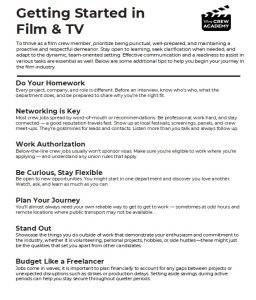 Image of the first page of the "Getting Started in Film & TV" reference guide.